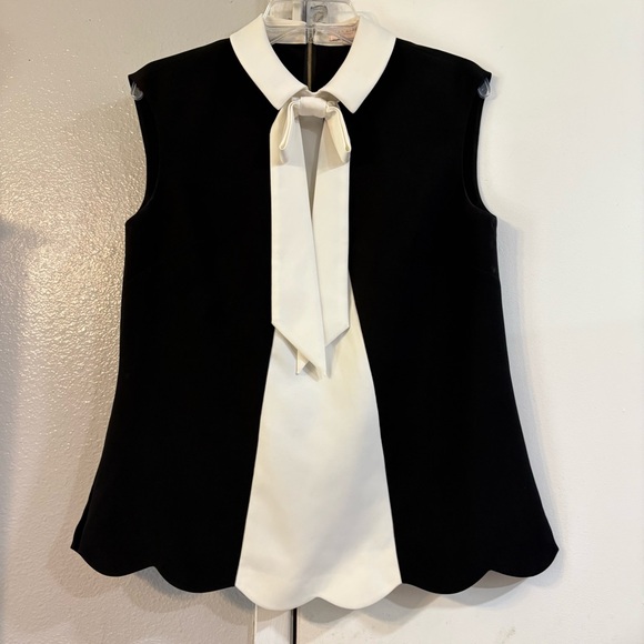 Ted Baker Sylva Color Block Blouse Bow Scalloped Trim Black Tux Sleeveless - Picture 1 of 8